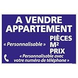 Panneau Immobilier Personnalisable Appartement à Vendre   Bleu   Plastique Rigide AKILUX 3,5mm   Dimensions 600x400 mm   Protection Anti UV
