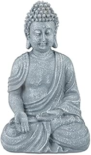 Relaxdays Sitting Buddha Figurine, 18 cm, Decorative Ornament for Living Room and Bathroom, Moisture-Resistant, Grey, One Size