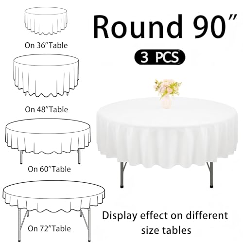 JALANCY 3 Pack 90 Inch Round White Polyester Tablecloth Bulk Washable Table Covers for Wedding Dining Table Buffet Parties Banquet Decor(White) by JALANCY - Used condition - US$26.67