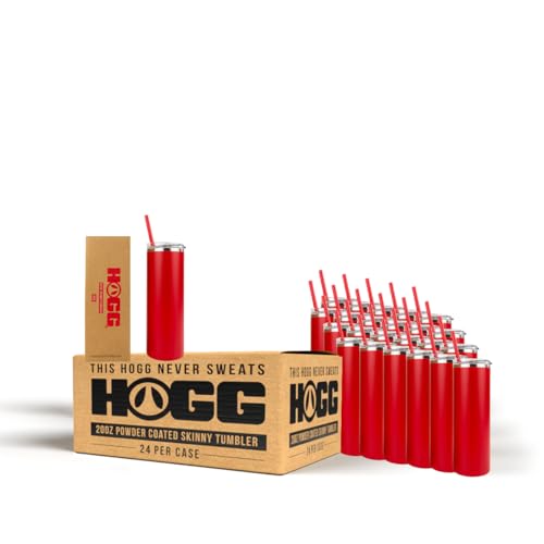 Hogg 20 oz Skinny Case (24 Units) - Red, Powder Coated Tumblers for Laser Engraving, Engravable Tumblers Bulk, Stainless Steel Cups Bulk, Insulated Cups with Lids and Straws