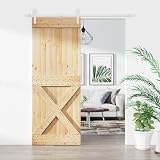 Holepyr Porta scorrevole in pino massiccio bianco naturale, 80 x 210 cm, con binario in acciaio verniciato a polvere, per interni, salvaspazio e scorrevole in ambienti moderni