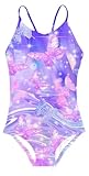 Idgreatim Bathing Suits for Girls Purple Butterflies Swimsuits Size 5 6T Sparkly Soft One Piece Swimwear