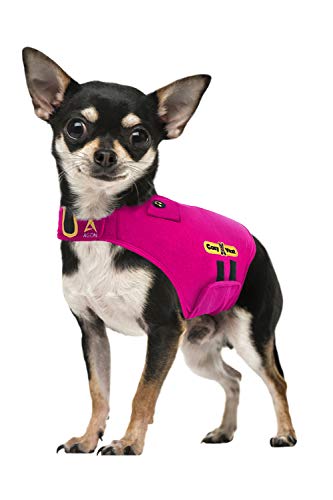 Image of CozyVest 3-in-1 Calming Vest Music & Aromatherapy Dog Anxiety Coat Relaxing Sound & Essential Oil Scent Treats Canine Stress Relief Fireworks Thunder Separation Shirt Jacket(Pink, XXS [Up to 7 Lbs])