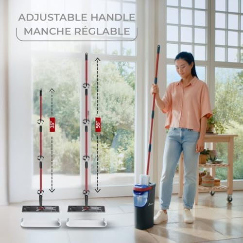 Vileda H2prO Flat Mop and Bucket Set | 100% Clean & Dirty Water Separation | Wall Mop, Baseboard Cleaning Tool | Machine Washable Reusable Microfiber Mop Head | Safe on All Floor Types — view 7
