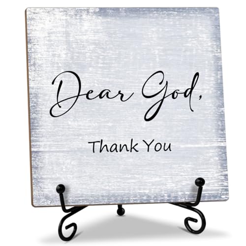 Christian Home Decor - Dear God Thank You Sign, Bible Verses Religious Gifts for Women Men Christian Desk Decoration for Office Home Shelf Prayer Room Table Centerpiece Wood Sign Plaque with Stand -44