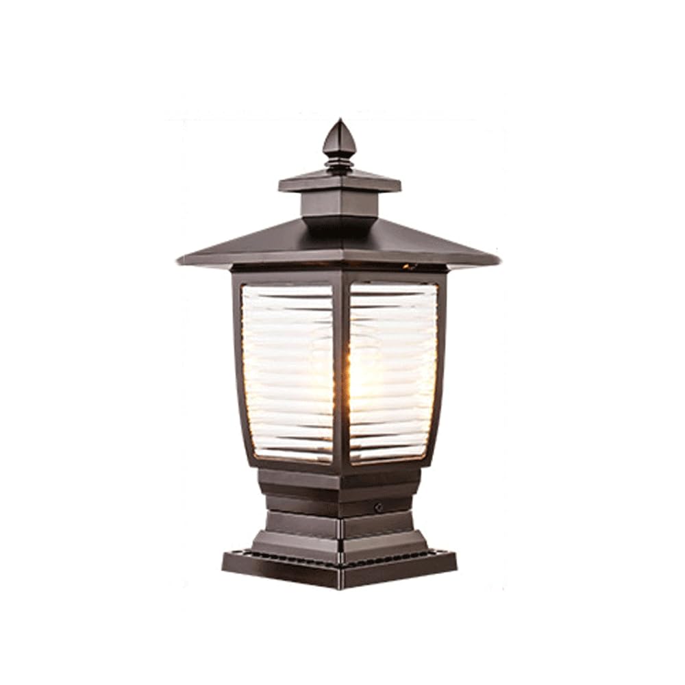 HZWJIA Outdoor Pillar Lamp 7.87in Modern Hardwired Post Shape Outdoor Patio Landscape Pillar Head Lamp Outdoor IP65 Rated Waterproof Bollard Light With Glass Shade Suitable For Villa Aisle Fence Pilla