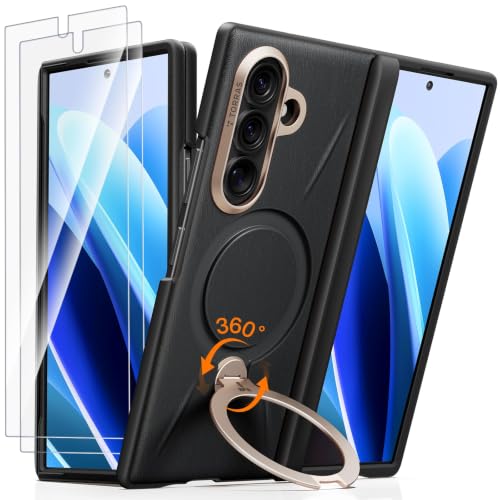 Image of TORRAS Q3 VegSkin for Samsung Galaxy Z Fold 8 Ultra 5G Case, Silicone Leather, 360 Magnetic Stand, Compatible with MagSafe, Hinge Protection, Slim Shockproof Back Cover, Black