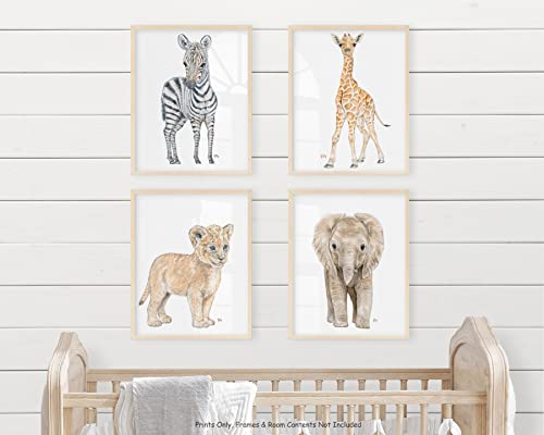 Safari Animal Nursery Prints Unframed Set Of 4, Pick Your Baby Animals And Size, Original Watercolor Art Signed By Artist #TOP2