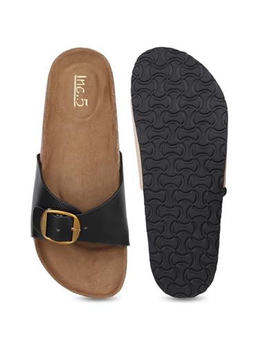 Image of Womens Black Casual Solid Pattern Open Toe Flat Slip-On Sandals