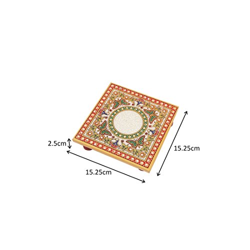 Handicrafts Paradise Marble Chowki Square Shape Painting Butterfly Design Used To Keep Pooja Items #TOP1