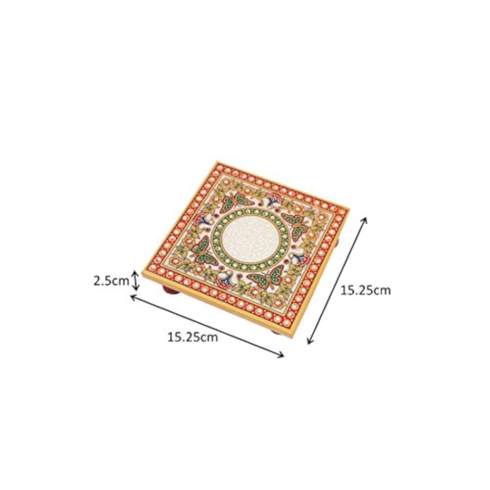 Intricate Butterfly Design Painted Marble Chowki, 6x6 Inch