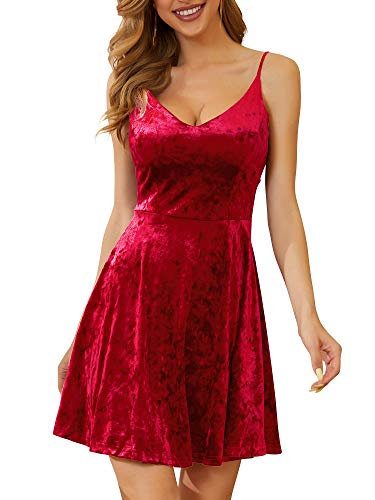 GUBERRY Date Night Dresses for Women Red Cocktail Crushed Velvet Sequin Slimmmer Mini Dress