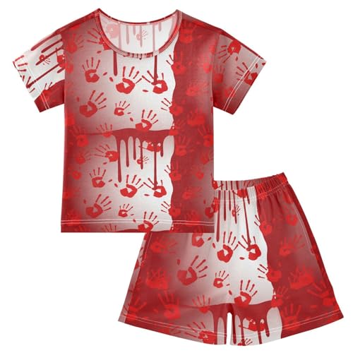 Pajama Short Sets Blood Handprints on White Soft Cotton Summer Sleepwear 2 Piece PJS Size 5-14T