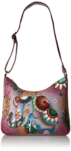 Anna By Anuschka Women's Genuine Leather Medium Hobo Shoulder Bag | Hand Painted Original Artwork | Retro Elephant #TOP20