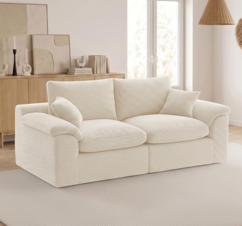 Image of 78 inch Loveseat Sofa, Small Boneless Couch for Living Room, Beige | Love Seat, Couches for Living Room & Apartments & Bedroom, Deep Seat, Kid & Pet Friendly, Family Ready