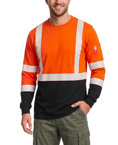 Image of TICOMELA Flame Resistant T-Shirts 6oz with Reflective Tape, Lightweight FR Cotton Work Shirt, Breathable & NFPA 2112