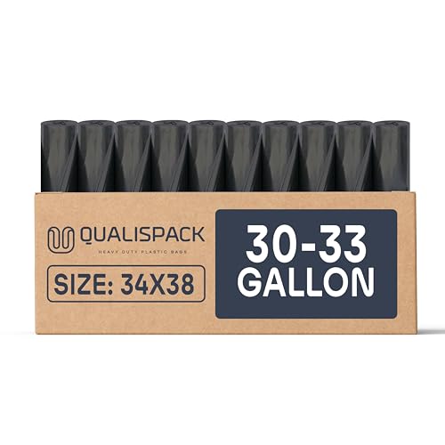Qualispack 33 Gallon Can Liners | Large Black 34x38 1.5 Mil | Commercial Industrial Waste Outdoor Events | 250 Bags | 30 Gallon Heavy Duty Trash Bags