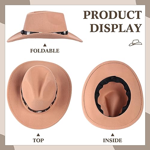 Toulite 5 Pcs Western Cowboy Hats with Buckle Belt Women Men Felt Wide Brim Cowgirl Hats Travel Caps Gift for Father Day(5 Colors) by Toulite - Image 4