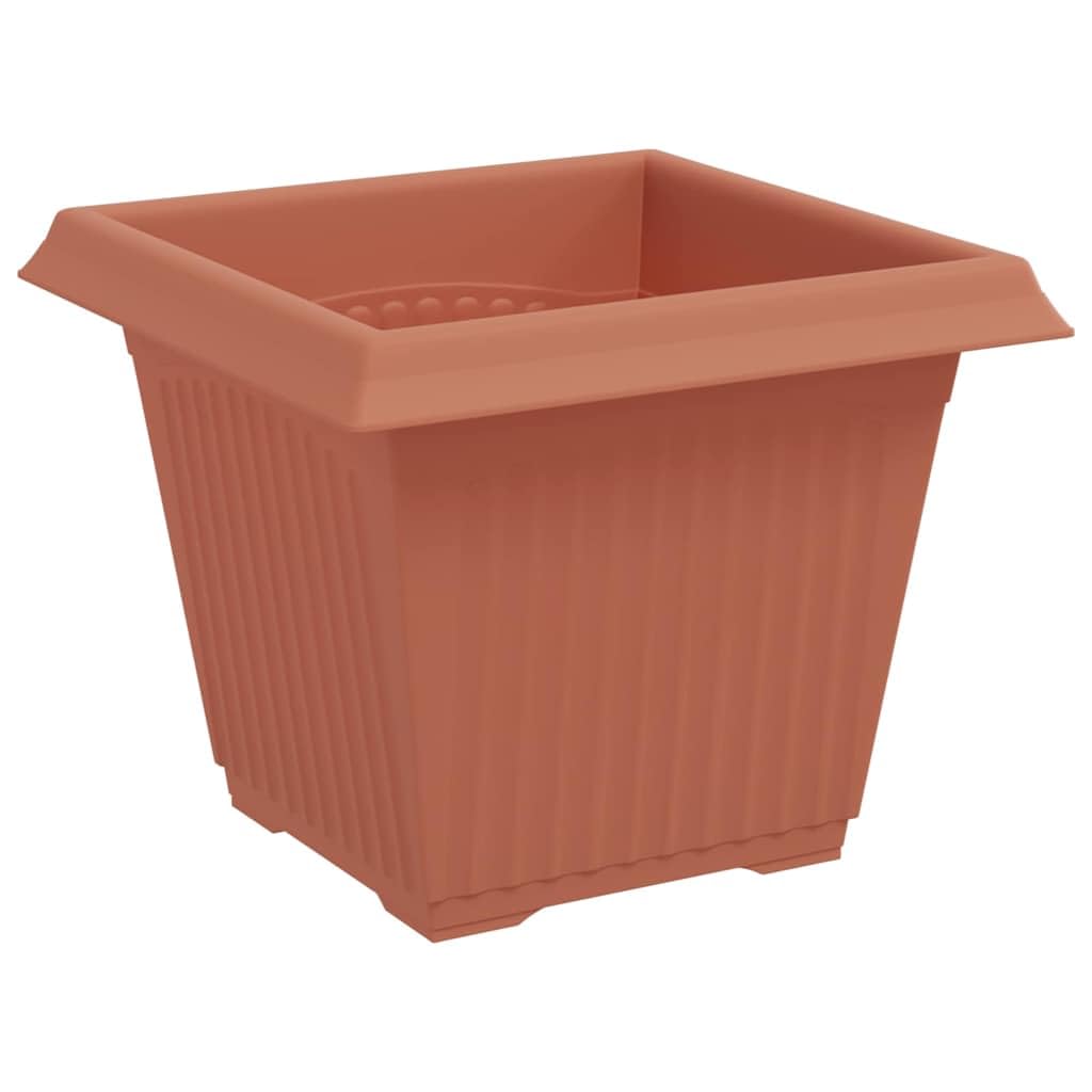 Lot de 24 pots de fleurs en plastique avec soucoupe - Rouge brique - 20 x 20 x 16 cm - Résistant aux intempéries - Pour l'intérieur et l'extérieur
