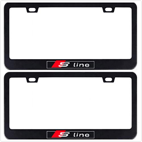 Auggies Sline Sport Quattro Black Red Stainless Steel Black License Plate Frame Cover Holder Rust Free with Caps for and iScrews (2)