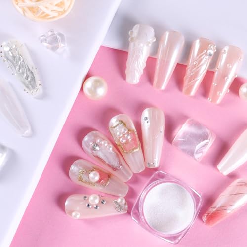 Allstarry White Pearl Chrom Nagel Pulver, Irisierendes Aurora Pulver Metallic Spiegel Effekt Glitter Pearlescent Eis Transparent Meerjungfrau Pigment Perle Glitter Staub für Nail Art Dekoration