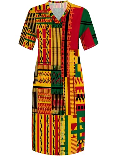Image of SUZONANA Plus Size Dresses for Curvy Women African Print American Dress Summer Outfits Casual Loose with Pocket