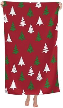 JOOCAR Red Christmas Tree Xmas Beach Towels Soft Absorbent Oversized Quick Dry Extra Large Big Bathroom Microfiber Pool Towel Blanket Sandproof for Adults Kids Christmas Decorations 30x 60 Inch