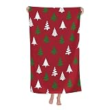 JOOCAR Red Christmas Tree Xmas Beach Towels Soft Absorbent Oversized Quick Dry Extra Large Big Bathroom Microfiber Pool Towel Blanket Sandproof for Adults Kids Christmas Decorations 30x 60 Inch