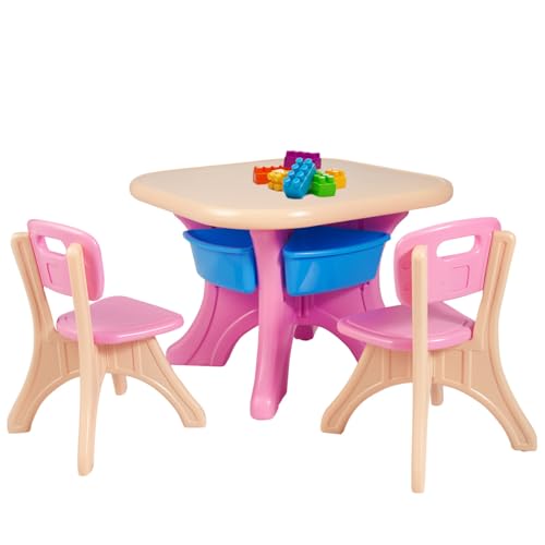 Image of GLACER Toddler Table and Chair Set - 3 Pieces Toddler Table with 4 Storage Bins, Kids Table and Chairs Ages 3-7, Kids Table and Chairs for Reading, Drawing, Playroom, Snack Time