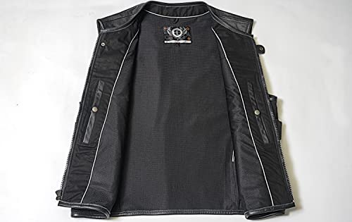 True Element Mens Swat Team Style Leather Motorcycle Vest With Side Size Adjustment (Black, 4Xl-T) #TOP4