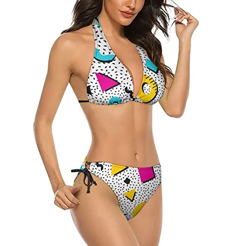 Delerain Women Two Piece Swimsuit Sexy Halter 80s 90s Geometric Bikini Sets Triangle Swimwear Bathing Suit2