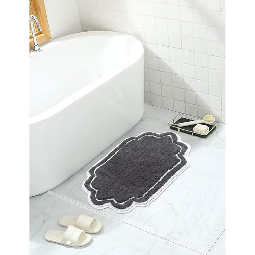 Home Weavers Allure Collection 100% Cotton Tufted Bathroom Rug, Soft and Absorbent Bath Rugs, Non-Slip Bath Carpet, Machine Wash Dry Bath Mats for Bathroom Floor, 17"x24" Bath Rug, Dark Gray