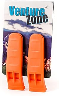 Venture Zone High Visibility Safety and Emergency Distress Whistle - Orange Two Pack (EN ISO 12402-8 Certified) for Outdoors, Boating, Lifejackets, Mountaineering and Signalling