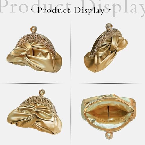 FENXIXIONE Perles Pochettes pour femmes Souple Cuir Sac à main de soirée Cristal noble Perles Pochette pour femmes Mariage Proms Cocktail (Or) – vue 6