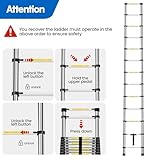 Panana Telescopic Ladder, 3.8m/ 12.5ft Stainless Steel Extension Ladder, Collapsible Portable Loft Ladder with Non-Slip Feet, Adjustable Height Step Ladder for Home Outdoor Use - Image 5