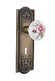 Nostalgic Warehouse Meadows Plate with Keyhole White Rose Porcelain Knob, Privacy - 2.75