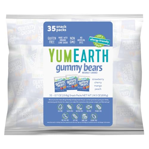 YumEarth Organic Gummy Bears - Fruity Gummy Candy Snack Packs, Gluten Free Snacks for Kids - Allergy Friendly, Non-GMO, No Artificial Dyes - Assorted Flavors, 0.7 oz. (Pack of 35)