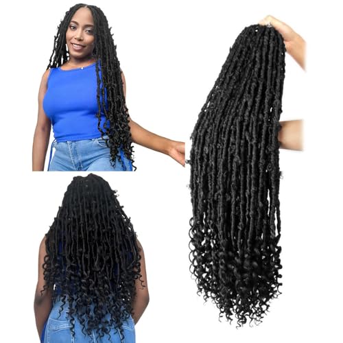 Butterfly Locs Crochet Hair with Curly Ends Soft Boho Faux Locs 22 Inch, 1B
