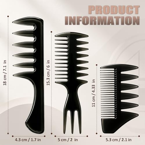 Set de 3 Peines para Estilizar Cabello para Hombre Negro miniatura 2