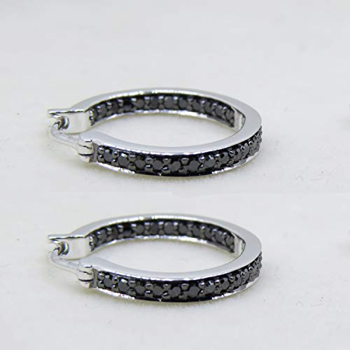 Dazzlingrock Collection 0.38 Carat (ctw) Round Black Diamond Fine In and Out Hoop Earrings 3/8 CT, 925 Sterling Silver