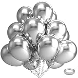 Bezente Silver Metallic Chrome Latex Balloons, 100 Pack 12 inch Silver Round Helium Balloons for New Years Wedding Anniversary Bridal Shower Birthday Engagement Party Decorations