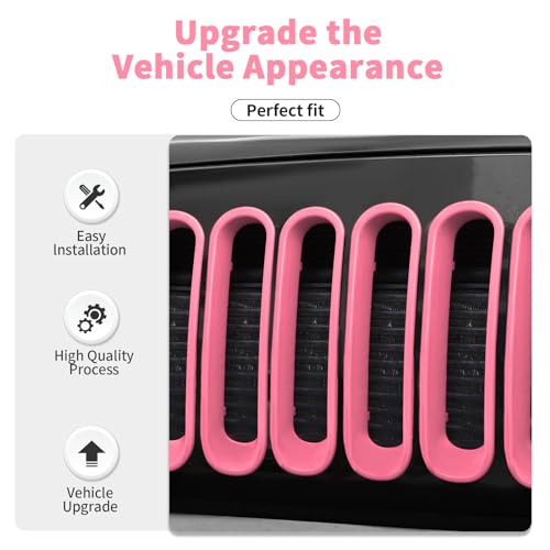 SQQP Grille Grill Insert+Headlight Turn Light Cover Trim Fit for 2007-2018 Jeep Wrangler JK JKU,Pink Style A by SQQP - Image 3