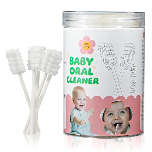 Image of VUXHUAR Baby Tongue Cleaner 48-Count, Newborn Oral Care Gauze Swabs – Soft Disposable Mouth Wipes for 0-36 Months, Travel-Pack Infant Tongue Brush Alternative