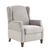 COLAMY Wingback Pushback Recliner Chair with Storage Pocket, Upholstered Fabric Living Room Chair Armchair with Wood Legs and Nailhead Trim, LightGrey