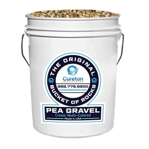 Cureton Industries 40 lbs Bucket of Multicolor Cream Pea Gravel ⅛ - ½ inch Size, Covers .5 cu ft Area for Landscaping, Pathways, driveways, Drainage, patios, planters, Gardens, playgrounds, Fountains