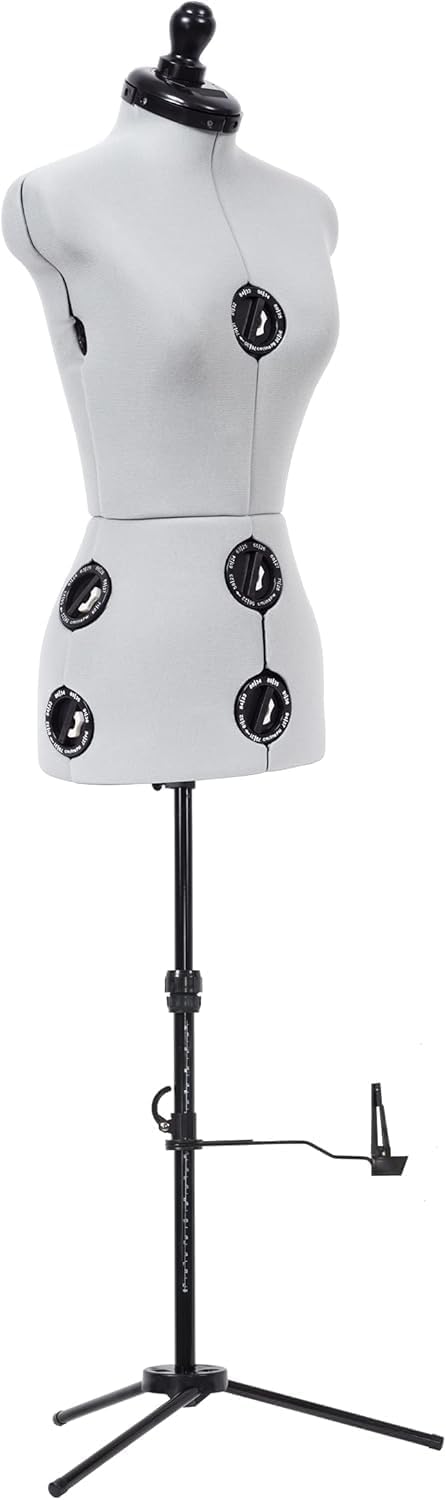 Dritz Twin-Fit Adjustable Dress Form - Petite Sizes US 00-4 - Female Clothing Mannequin for Sewing, Fitting, and Draping - Pinnable Sewing Mannequin with 13 Dials for Fitting + 360 Hem Guide