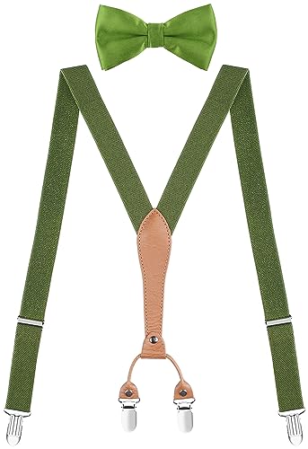 Men's Boys' Suspenders and Bow Tie Elastic with Leather Y-Back