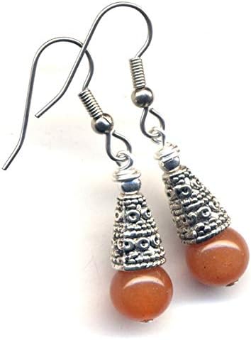 Orange Calcite Earrings, Tribal Stainless Steel Orange Earrings, Handmade Surgical Steel Earrings by Annaart72