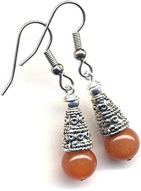 Orange Calcite Earrings, Tribal Stainless Steel Orange Earrings, Handmade Surgical Steel Earrings by Annaart72