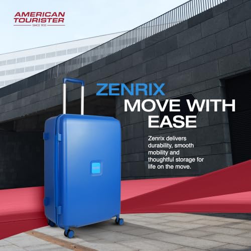 Image of American Tourister Zenrix | Check-in Trolley Bag (67 cm) | 360 8 Wheel Travel Luggage | Hard Case Polycarbonate Suitcase | Recessed TSA Lock | Deep Blue & Light Blue